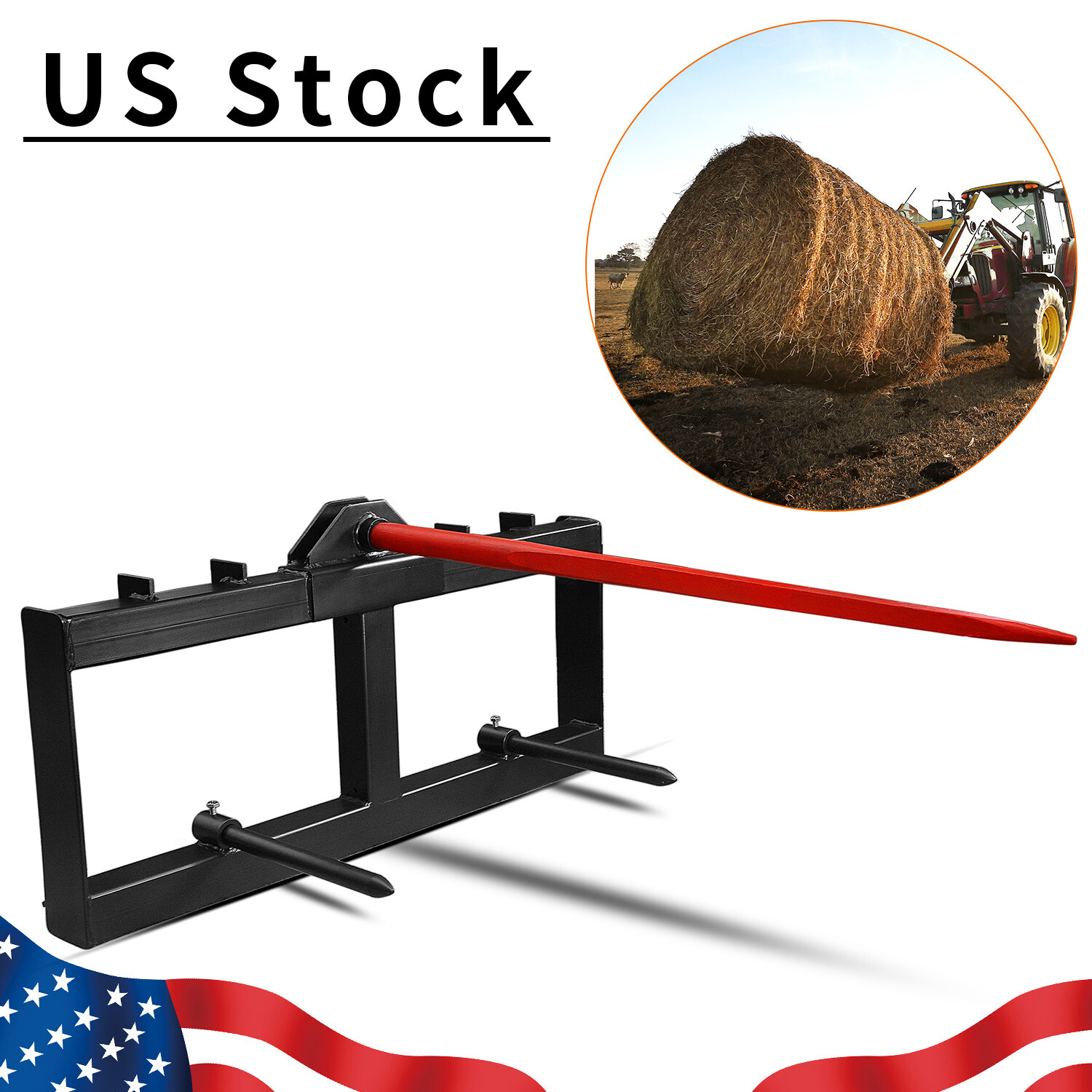 3 Point 49'' Hay Bale Spear Attach Tractor Grelly USA