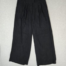 Nasty Gal Women Pants 10 Black Premium Linen Tailored Wide Leg Dress Pleated NWT