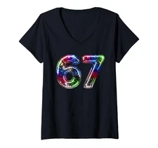 Womens Funny 67 Disco Ball Meme Retro Six Seven Gen Alpha Style V-Neck T-Shirt