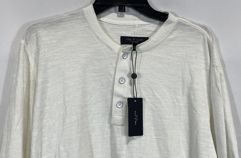 NWT Rag & Bone Classic Slub Knit Long Sleeve Henley Shirt Off White Sz XL - Image 2 of 4