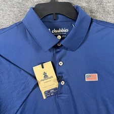 Chubbies Men Out of the Blue Performance Polo 2.0 Stretch Navy US Flag Sz S NEW