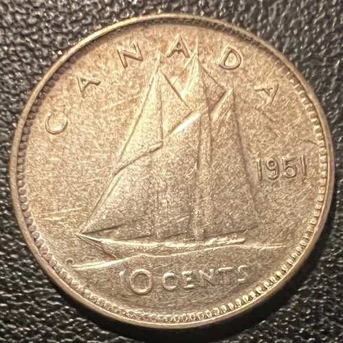 1951 Canada 10 Cent .800 Silver Coin