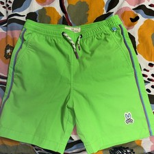 Psycho Bunny Swim Trunks Sz 7/8 Green  Youth Print Mesh Lined Shorts
