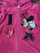 Disney Minnie Mouse Pink Velour Hoodie Jacket 3T Sequins  Ruffle Hem For Girls
