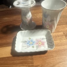 Porcelain Floral Bathroom Accessory Set - Toothbrush Holder, Tumbler, Soap Dish