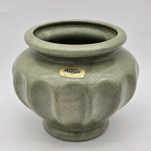 Haeger USA Ceramic Flower Pot Green Speckled Vintage Vase With Foil Sticker