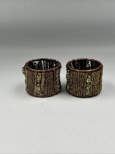 Beaded Bronze/Gold Tone Napkin Rings Set 8, 1.5” - Afbeelding 15 van 18