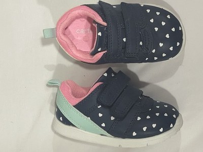 Carter's Relay Navy Heart Print Hook & Loop Baby Sneakers US Size 5 Unisex