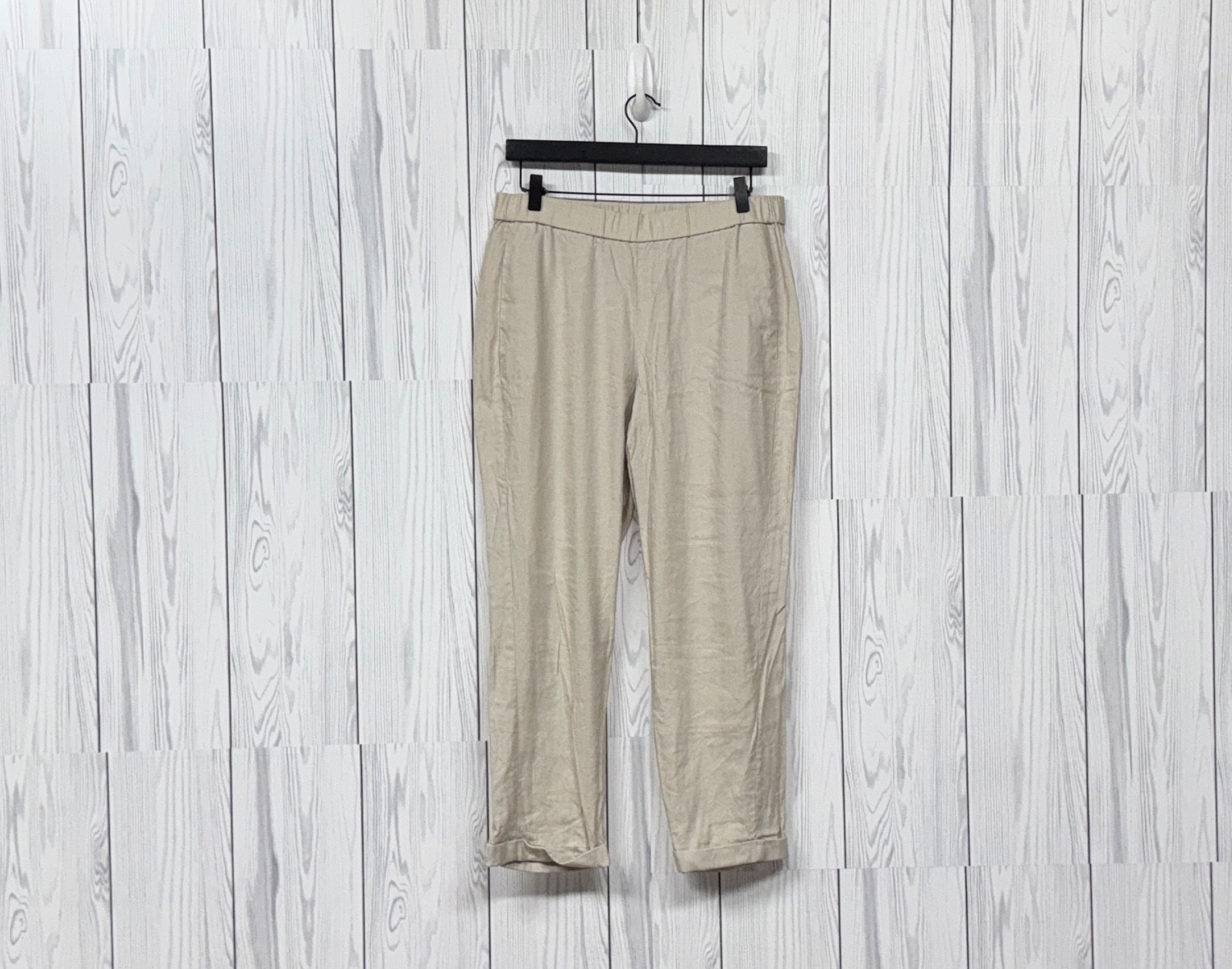 J Jill linen pants womens size medium petite pull on straight leg relaxed khaki
