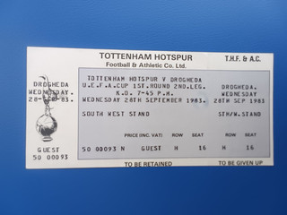 MATCH TICKET TOTTENHAM HOTSPUR v DROGHEDA 1983 EUFA CUP VERY GOOD CONDITION.