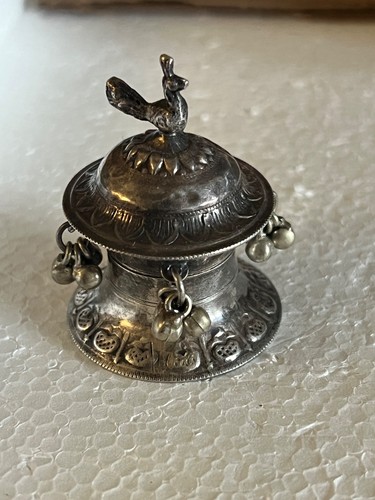 Rare Antique Sterling Silver Original Sindoor Kumkum Trinket Box Marked