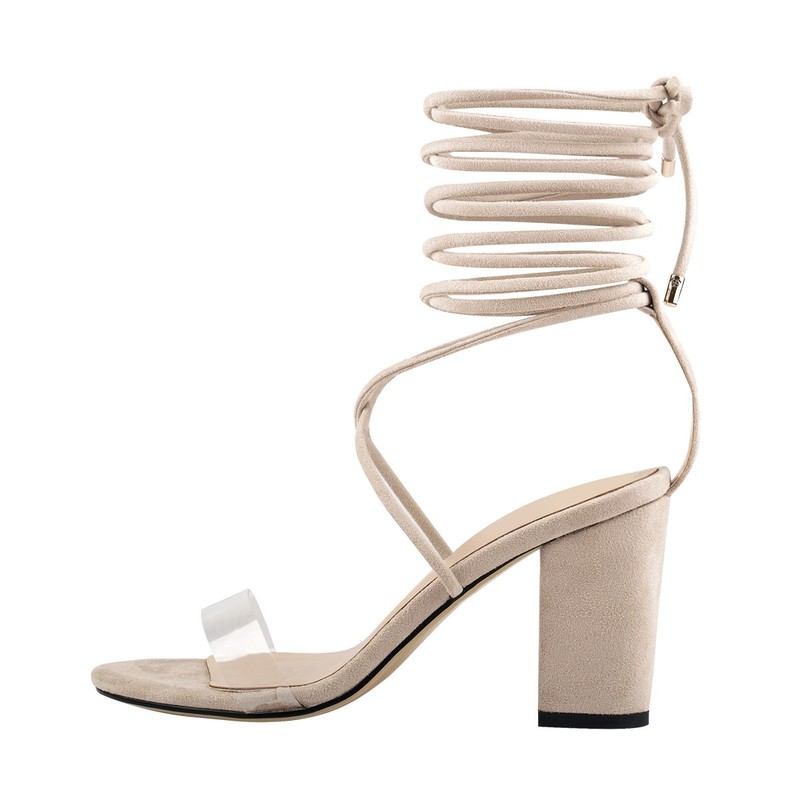 Women's Lace up Gladiator Open Toe Clear PVC Sandals High Heels Casual Shoes US6