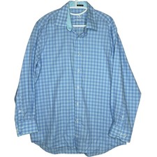 Bugatchi Uomo Men's Large Classic Fit Seersucker Long Sleeve Blue Check Gingham