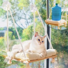 Cat Window Perch with Industrial-Grade Suction Cups - Solid Pine Wood Hammock