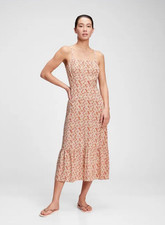 GAP Midi Dress Coral White Sundress Abstract Women’s Smocked Rayon Sleeveless 10