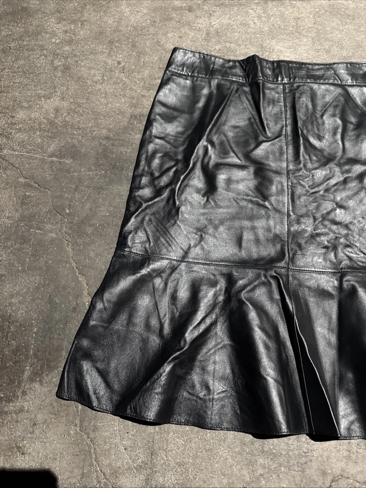 Falda Philippe Adec Paris Vintage Cuero Negra Talla 12 Mujer’s Acampanada Forrada Cremallera Foto 3 de 4
