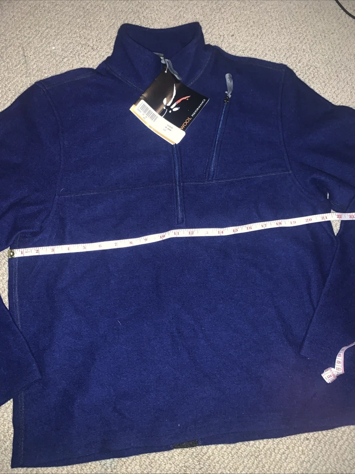 Ibex Men's Medium Navy 100% Merino Wool Quarter Zip Sweater New - Image 4 of 4