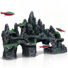 GOLOMOZ Large Fish Tank Decoration - Mountain View Aquarium Ornament Black
