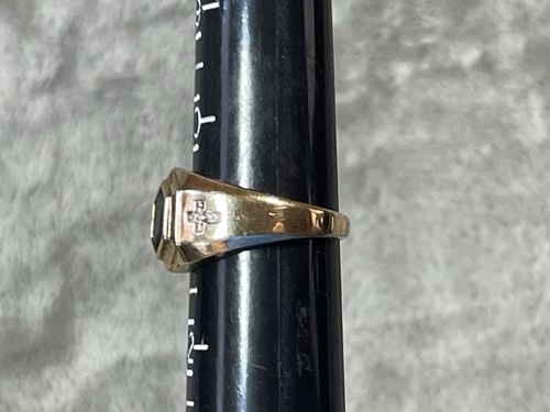 UTC 925 Men's Size 11 Gold Tone Black Gem Side Cross W/Rhinestones Ring - Picture 3 of 13