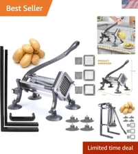Commercial Grade French Fry Cutter with 3 Blade Sizes & Stable Suction Feet