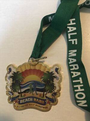 BEACH BASH Running Half Marathon 5K 10K 15K Medal Palm Trees Waves Ocean 