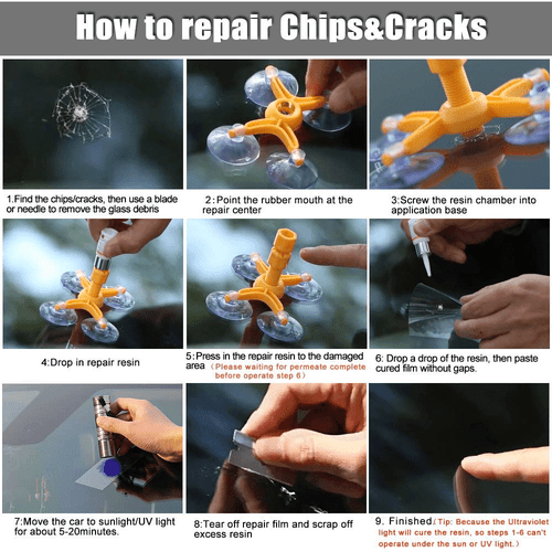 Car Windshield Glass Repair Agent Auto Chip Cracked Glass Repair Kit Resin Tool - Picture 8 of 10