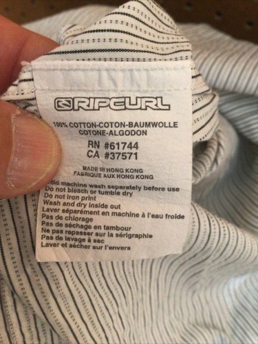 RIP CURL Men’s Sz Medium Slim Fit Gray Striped Long Sleeve Button Up Shirt #27 - Picture 9 of 9
