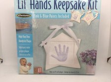 Milestones Lil  Hands Keepsake Kit Baby Handprint 8  Plaque Kit Pink  Blue Paint