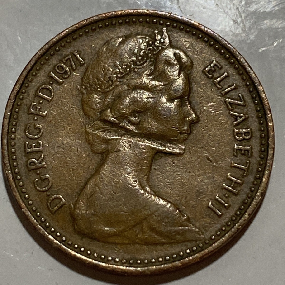 ぶんぶん 1971 1 NEW PENNY ELIZABETH.II D. G. REG. F. D. 1971 Rare Error On