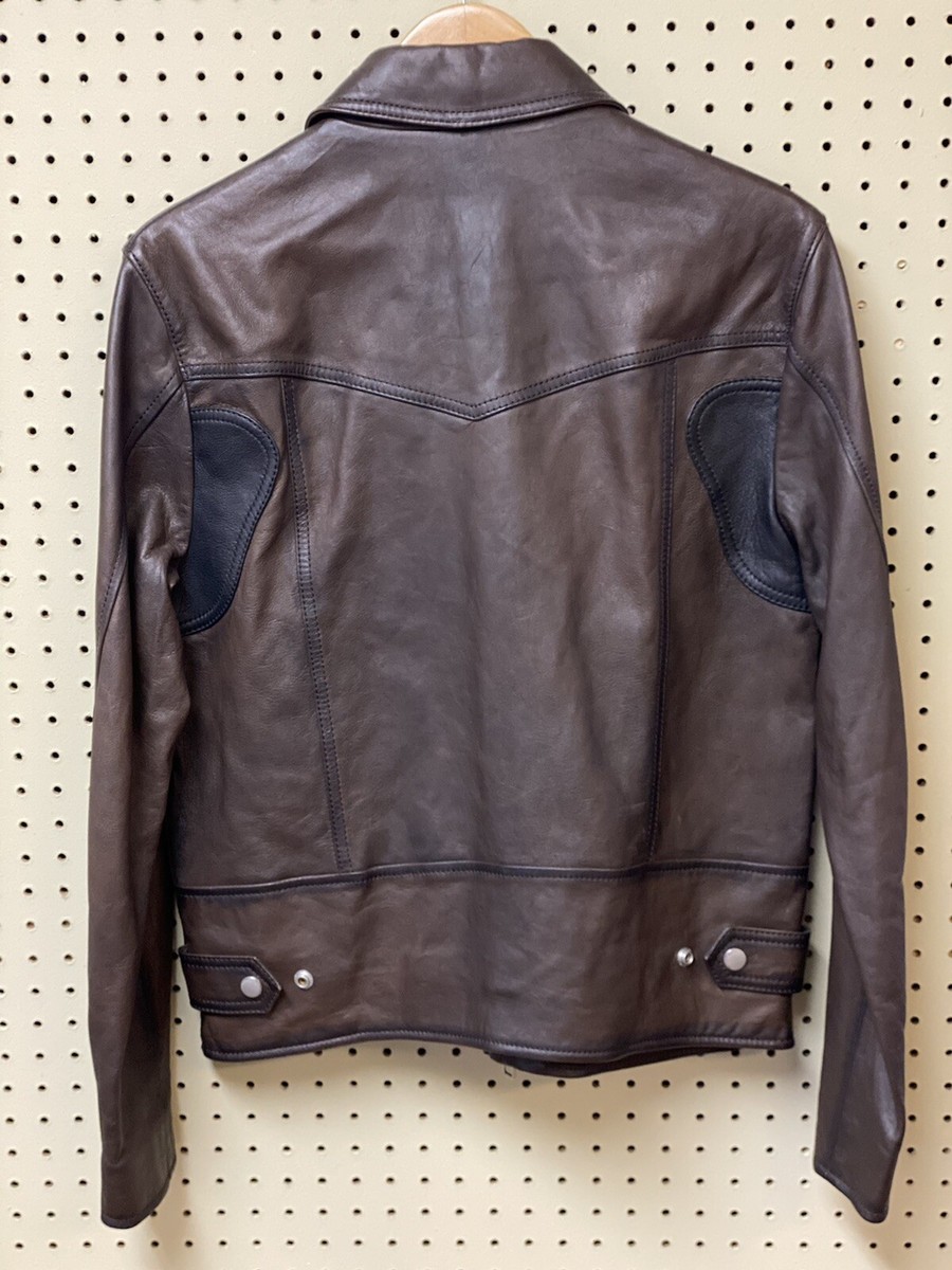 New 38R Mens Coach Leather Stinger Racer Jacket Dark Brown Saddle