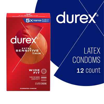 Durex Extra Sensitive Lubricated Ultra Thin Premium Condoms Regular Fit 12 Count