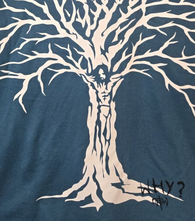 Camiseta azul Not Of This World para hombre M Por qué Jesús árbol amó primero a Cristo Foto 3 de 4