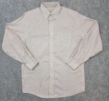 LL Bean Shirt Mens Small White Red Check Long Sleeve Wrinkle Resistant