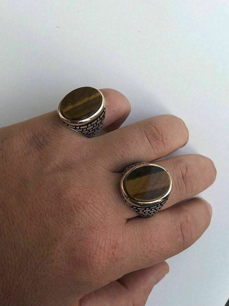 Alternate view of 10k Gold Plated 925 Sterling Silver Tiger's Eye Mens Large Ring Size 7-13 Pinky