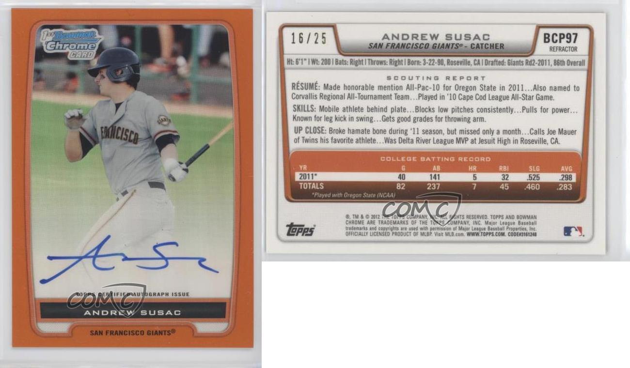 2012 Bowman Chrome Prospects Auto Orange Refractor /25 Andrew Susac #BCP97 Auto