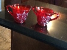 Tiara Indiana Glass Ruby Red Sugar And Creamer Set