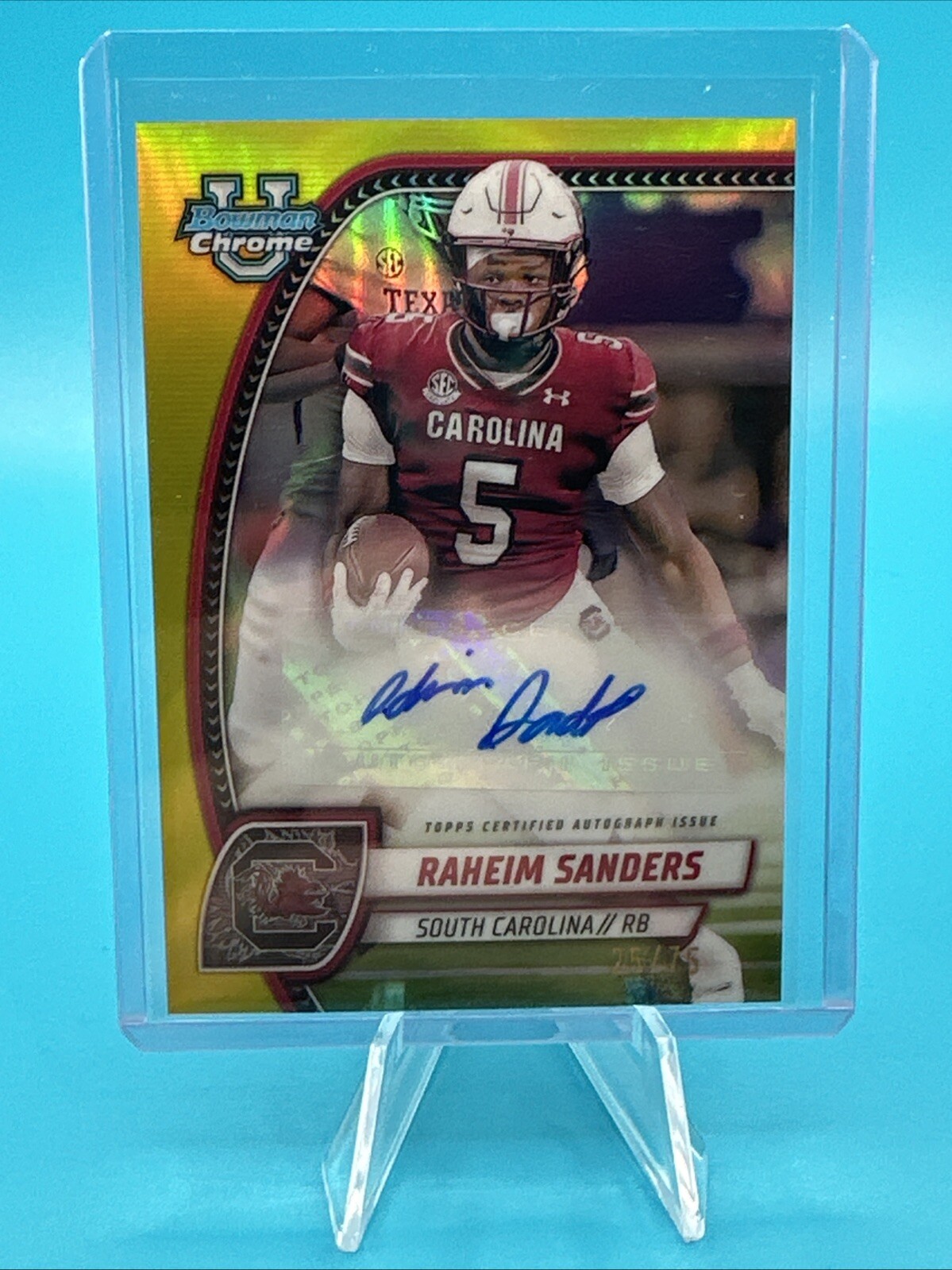 Raheim Sanders 2024 Bowman U Chrome Auto Yellow /75 South Carolina