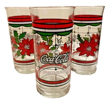 Set of 3 Whataburger Enjoy Coca-Cola 6" Christmas Poinsettia Holiday Glasses