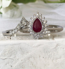 83. ct Pear Cut Natural Red Ruby Women Engagement Ring in 925 sterling silver