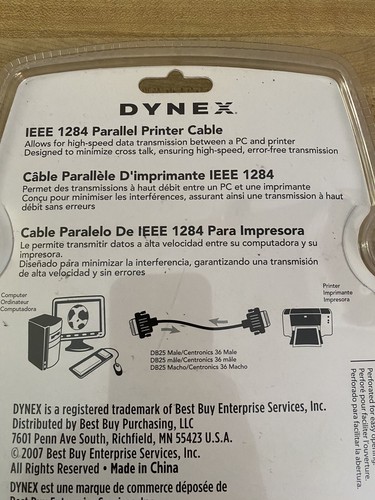 New Dynex 6' Parallel Printer Cable, High Speed Between PC & Printer DX-C101801 - Picture 6 of 8