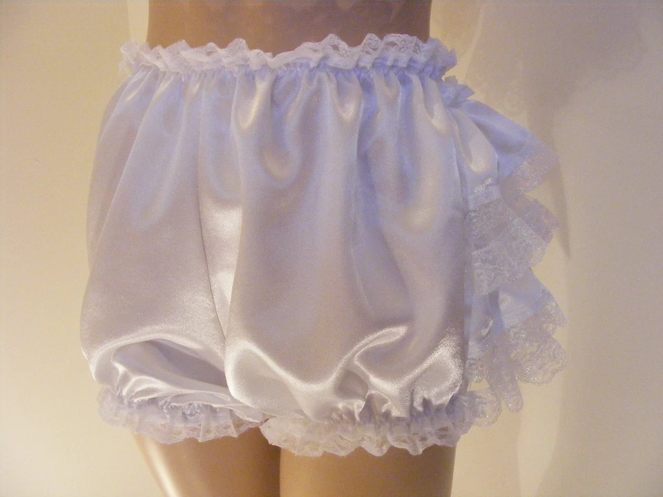 ADULTO BEBÉ SISSY BLANCO SATINADO CUBIERTA PAÑAL BRAGAS DISFRAZ COSPLAY forro opcional Foto 2 de 4