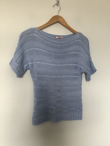Joe Browns Größe 8 offener Strick Netz Pullover kornblumenblau, kurze Ärmel