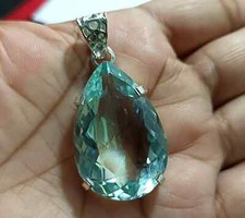 Natural 60.20 Ct Brazilian Pear Cut AQUAMARINE Topaz Pendant 925 Silver Gemstone