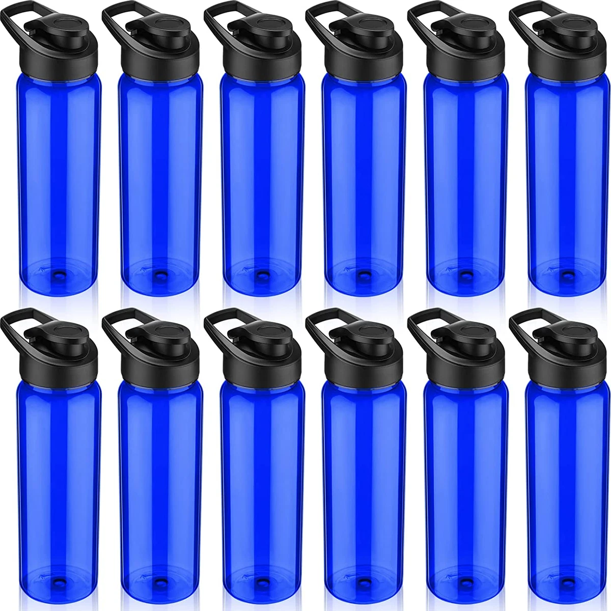 12 Pack Plastic Water Bottles 24 Oz Blue Clear Water Bottles Bulk Reusable  Sport