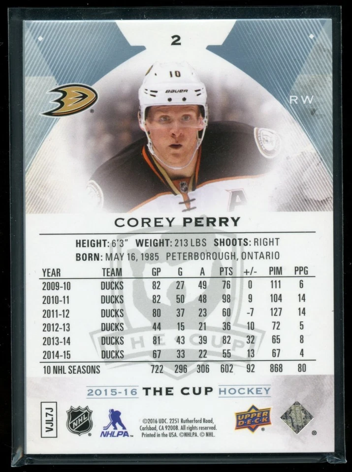 Corey Perry 2015-16 The Cup Jersey Number 10/249 - Image 2 of 2
