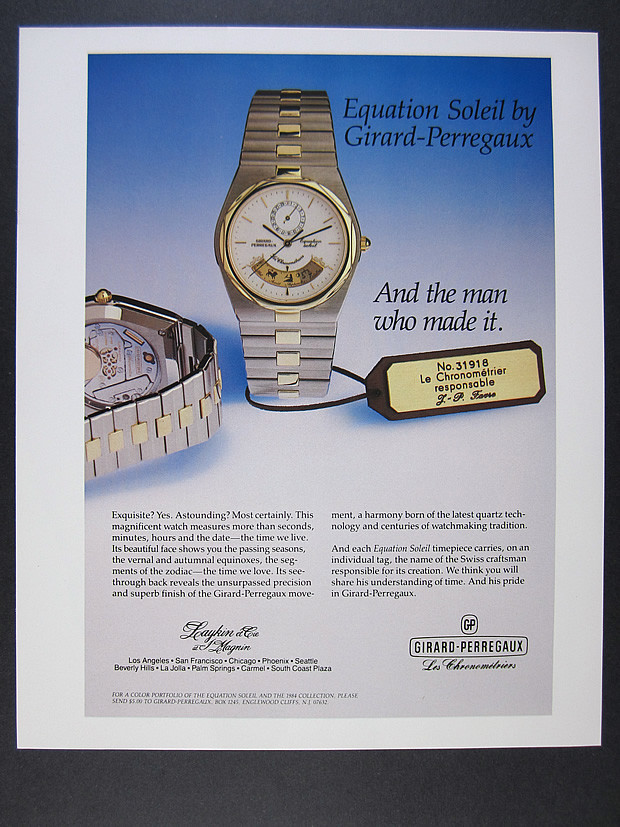 1984 Girard-Perregaux Equation Soleil watch photo vintage print Ad