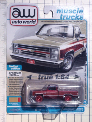 Auto World 2022 Muscle Trucks, 1987 Chevy Silverado R10 Fleetside, red CHASE