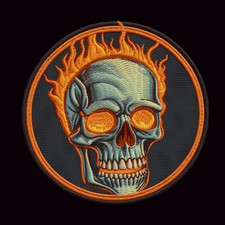 Skeleton Patch Iron-on Applique Halloween Badge Motorcycle Skull Flames Decor