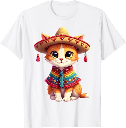 Cinco De Mayo Cute Mexican Cat Sombrero Poncho Cinco De Meow T-Shirt Hoodie - Picture 7 of 16