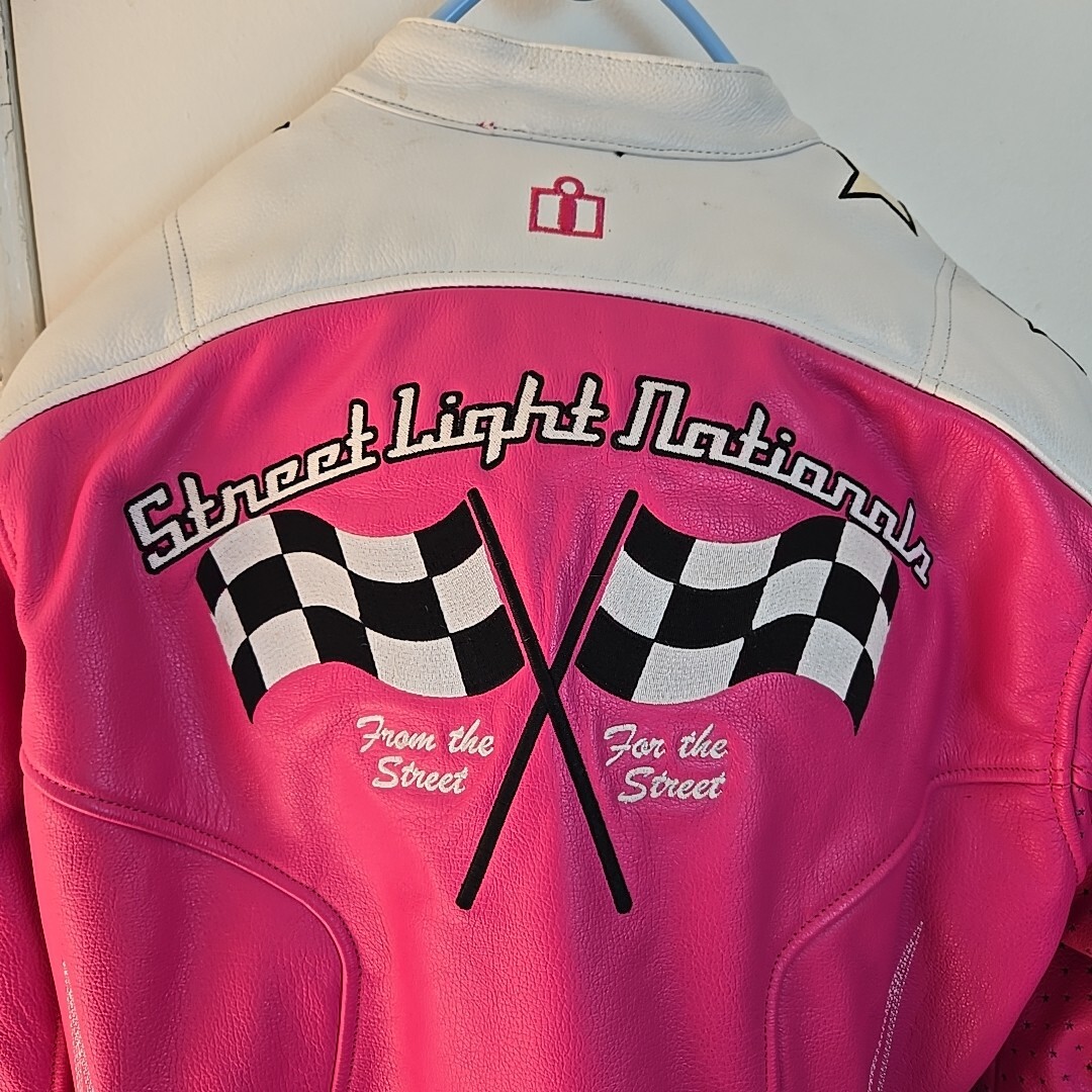 ICON Kitty Womens Motorcycle Jacket Outlaw Racing Leather Pink